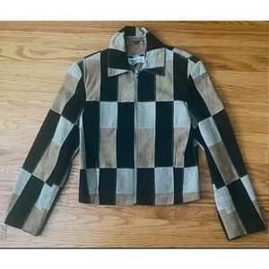 Michael Hoban Cropped Patchwork Festival Suede Leather Jacket Sz 6/M